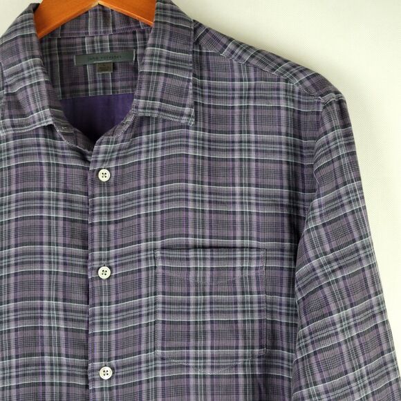 John Varvatos Shirt Mens Large Purple Plaid Lightweight Cotton Button Up - Picture 6 of 11